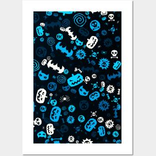 Halloween Pattern Art Design Blue and White Posters and Art